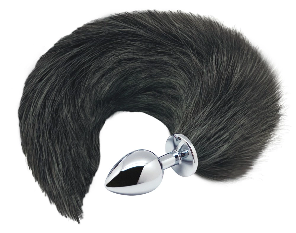 Image of Alive Black & White Fox Tail M Intimate Plug with Synthetic Fur
