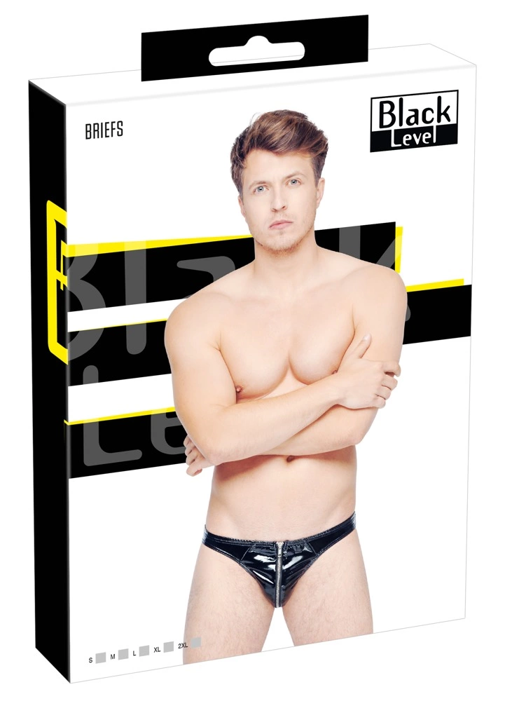 Main image of Black Level Vinyl Briefs XL - Shiny 4-Way Stretch Black Underwear