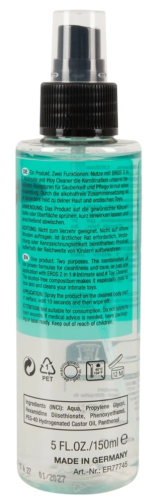 Image of EROS 2in1 Intimate & Toy Cleaner Spray 150ml - Gentle Alcohol-Free Formula