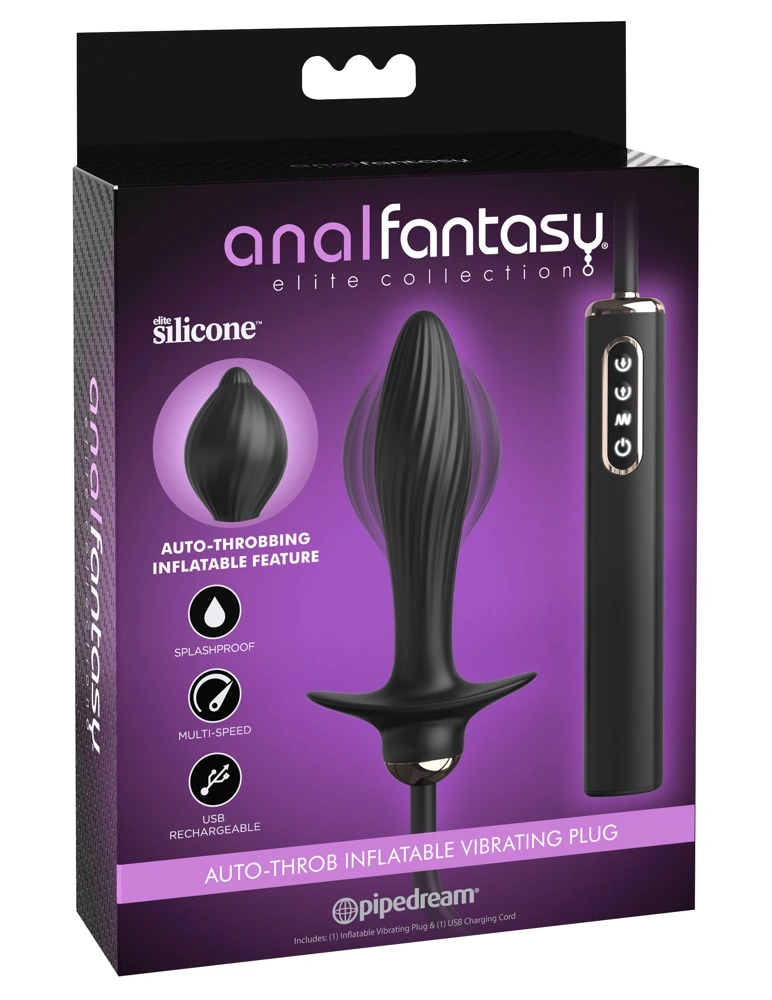Main image of Anal Fantasy Elite Auto-Throb Inflatable Plug, Silicone, Black, 13cm
