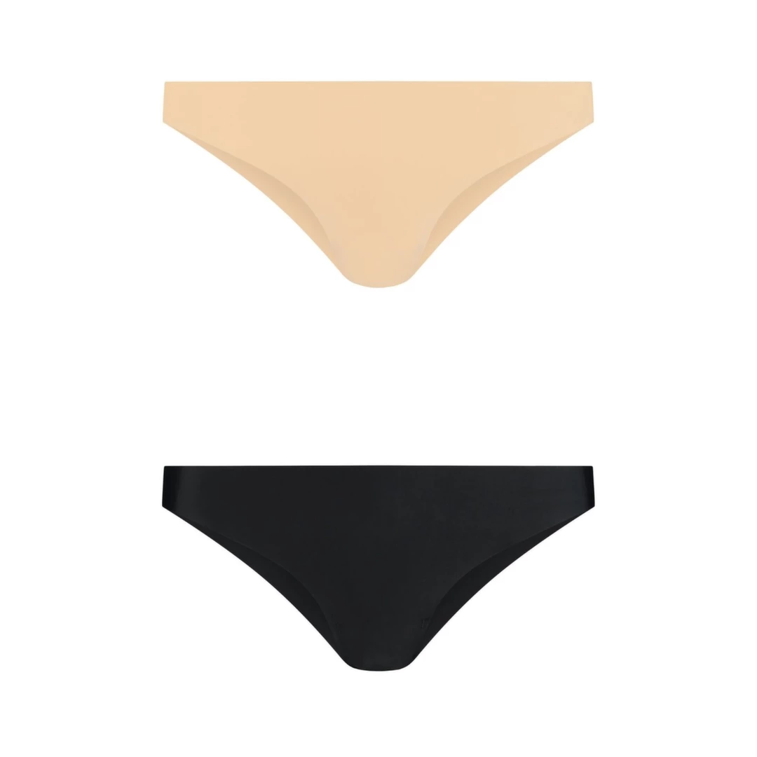 Main image of Bye Bra Invisible Brazilian Briefs Nude & Black XL 2-Pack Seamless