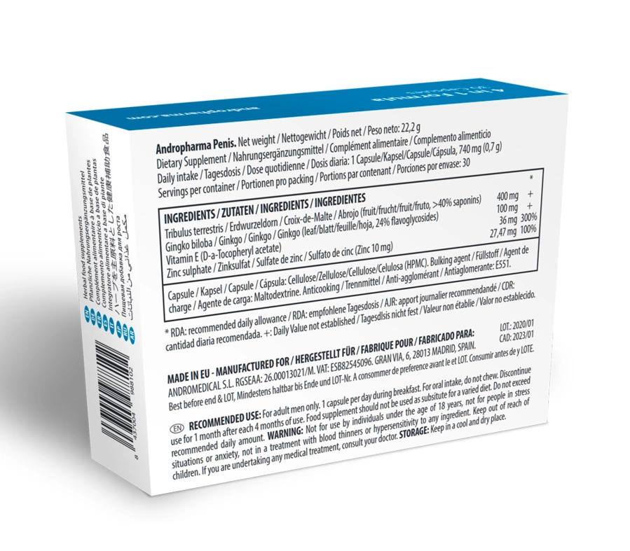 Image of Andropharma Penis Support Supplement 30 Capsules with Herbal Complex