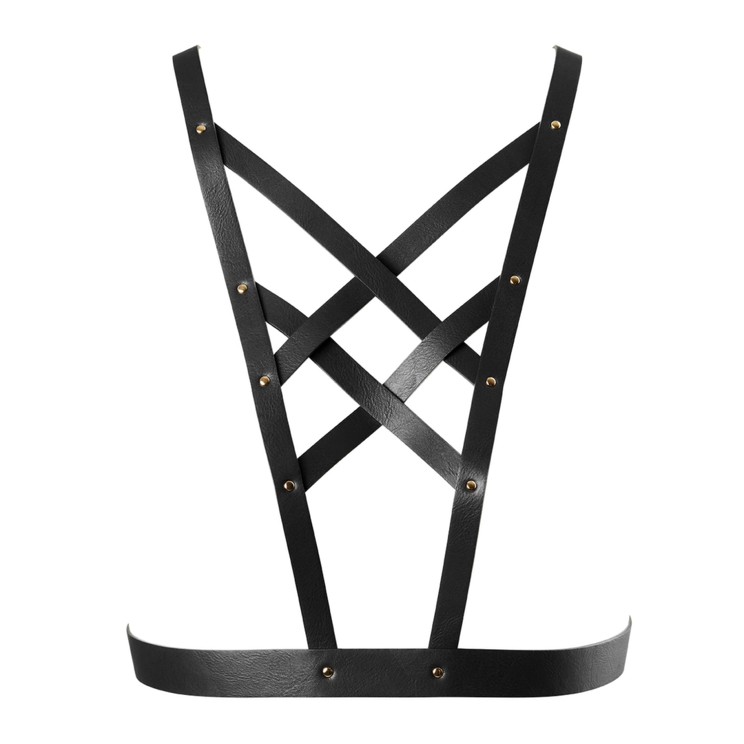 Main image of Bijoux Indiscrets MAZE Net Cleavage Harness Black Vegan Leather Adjustable