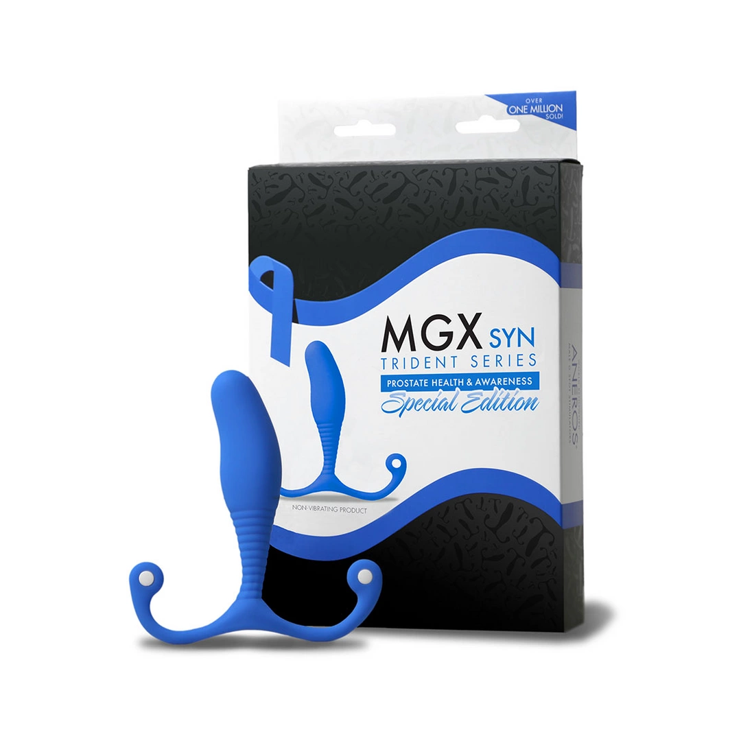 Image of Aneros MGX Syn Trident Intimate Wellness Device Blue Ergonomic Design